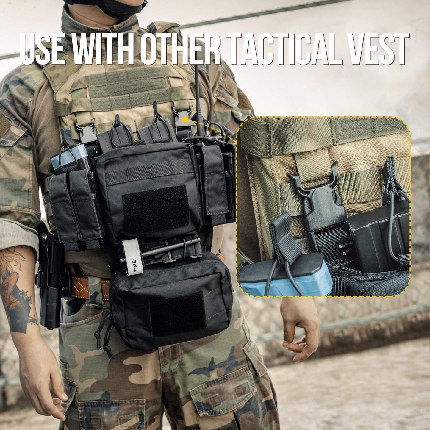 VISMIX Tactical Chest Rig, Adjustable & Detachable Chest Rig Molle Military Chest Bag Pack with Magazine Pouch for Men Hunting Shooting