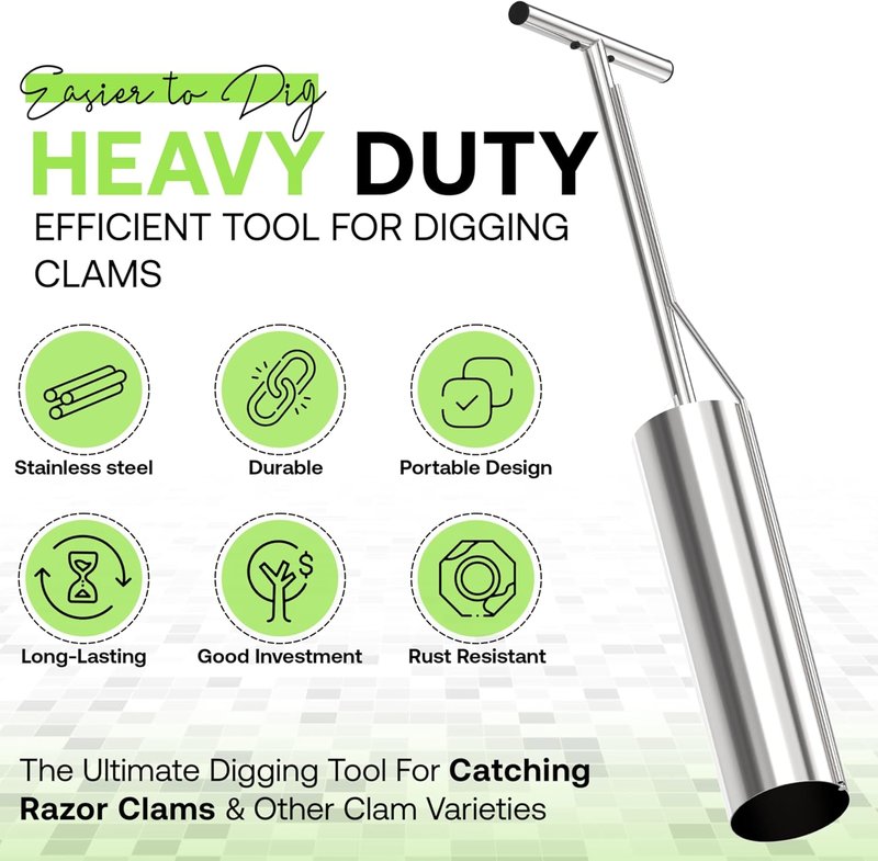 Clam Gun for Clamming - Sturdy Stainless Steel Design | 33 Inch Length, 5 Inch Tube Diameter