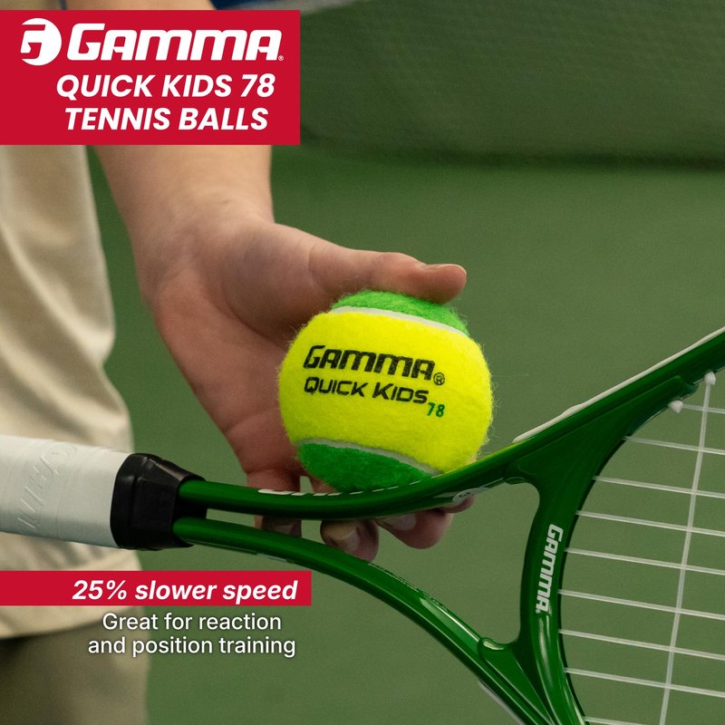 Gamma Quick Kids 78 Training Tennis Balls for Kids & Beginners, Low-Compression Core Reduces Speed & Bounce, Great for Tennis Practice, USTA & ITF Approved for 10 & Under Tournaments, Bag of 12