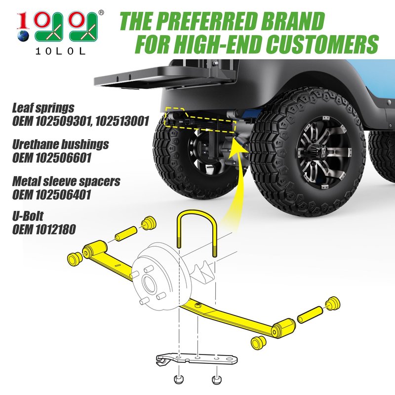 10L0L Golf Cart Heavy Duty Rear Leaf Spring Kit, 4-Leaf Springs with Bushings & Sleeves for Club Car Precedent/Onward 2004+ Gas & Electric, OEM 102509301 102513001