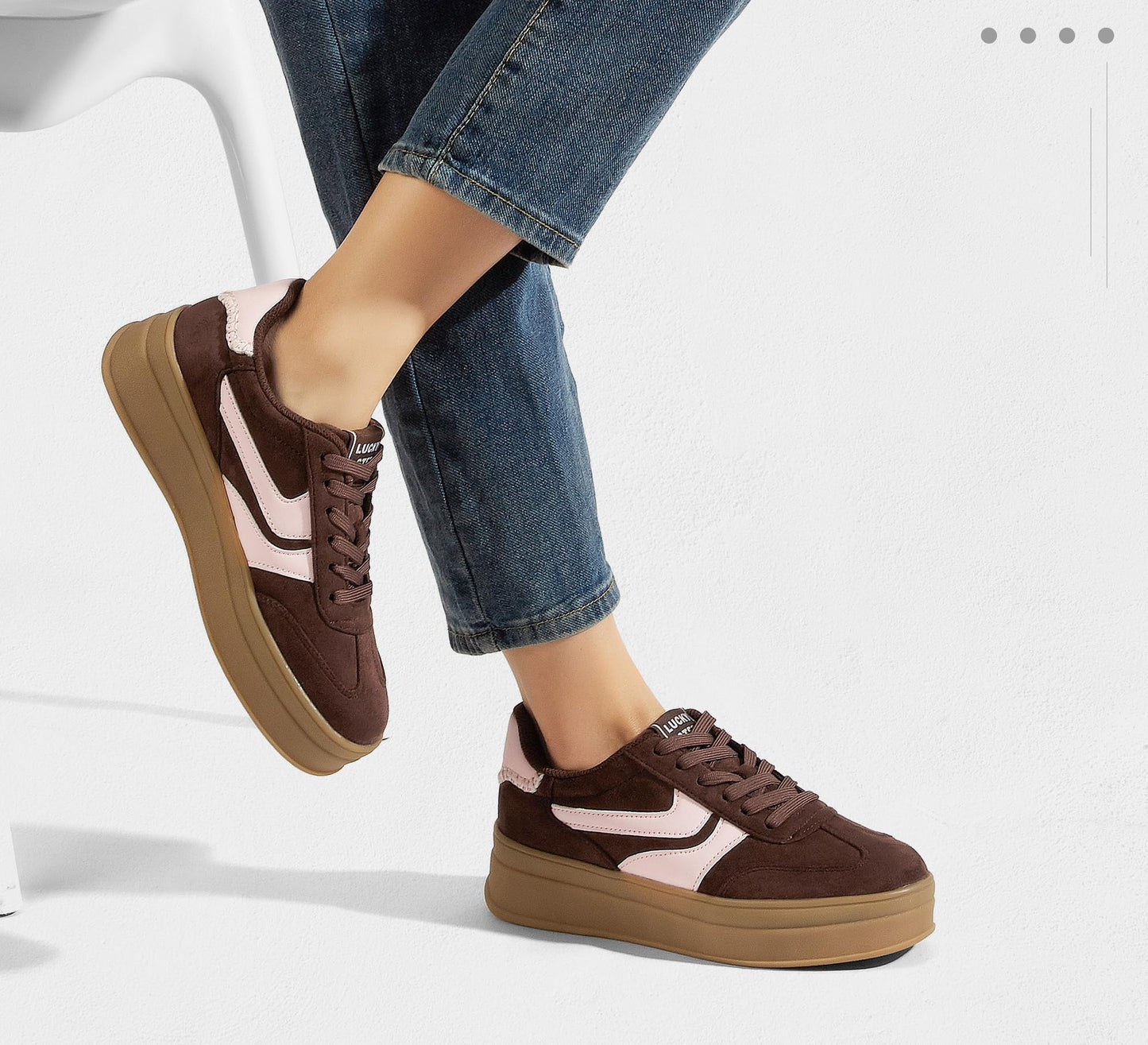 LUCKY STEP Platform Sneakers for Women Fashion Retro Thick Rubber Gum Sole Comfortable Tennis Skate Trainer Classic Walking Shoes Casual Streetwear(Brown/Pink,8.5)