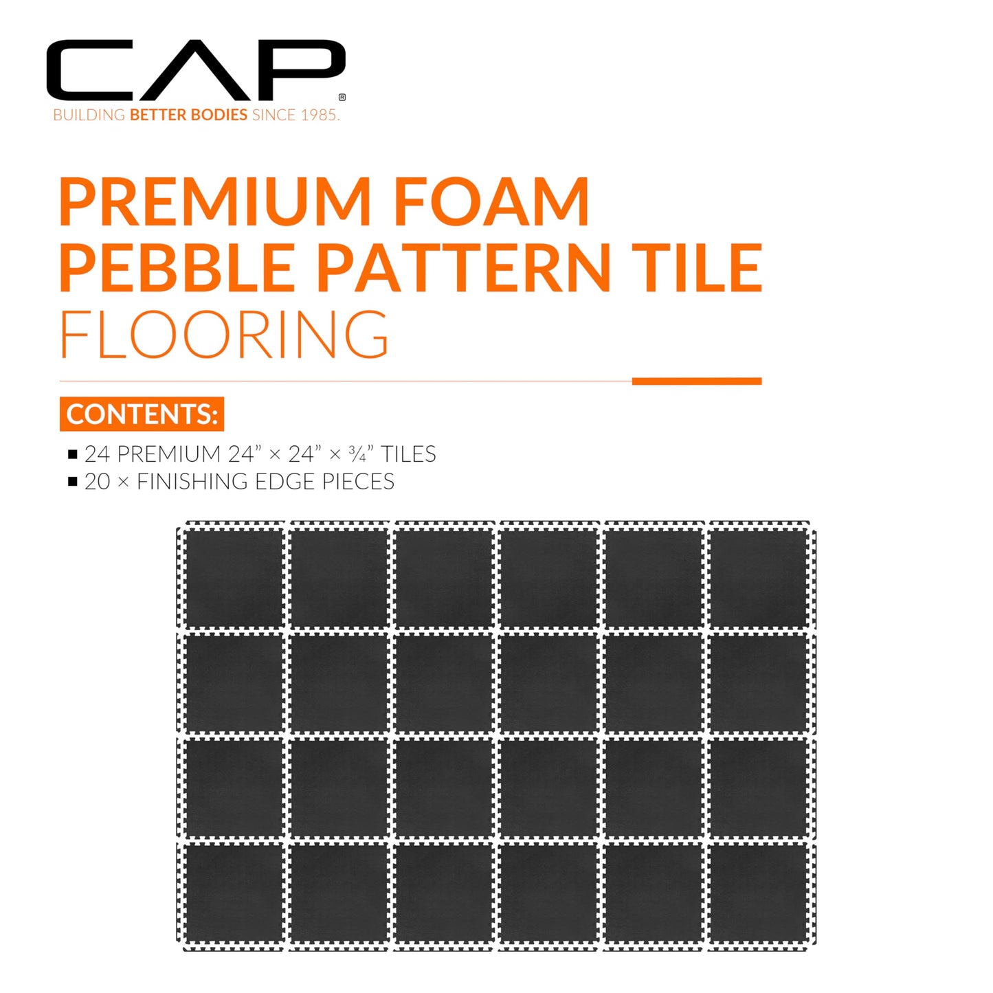 CAP Barbell 3/4-Inch Interlocking EVA Foam Exercise Puzzle Mat Home Gym Flooring - 4 Pack | 24" x 24" x 3/4" | Pebble Pattern - Black