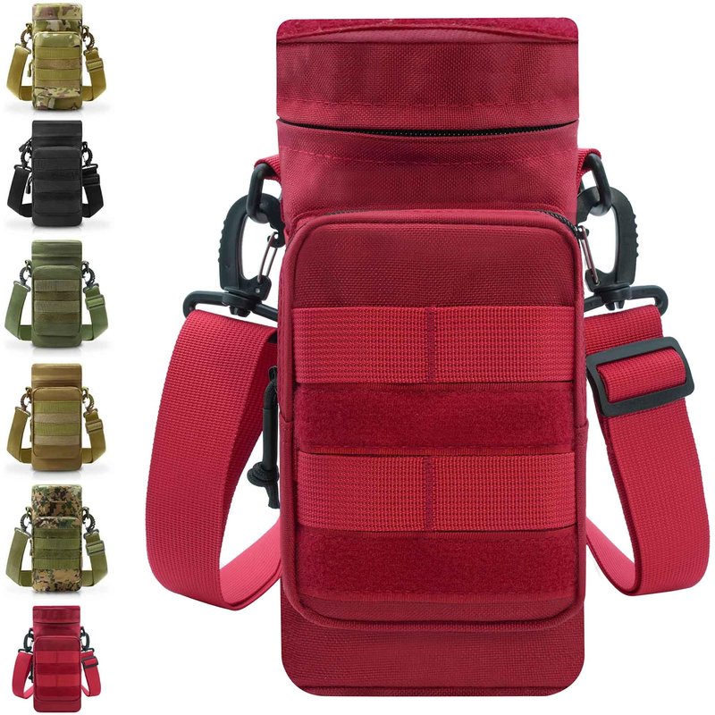 Tactical Water Bottle Pouch, Military Army Molle Water Pouches Carrier Holder for Hiking Camping Outdoor Sport Travel (RED)