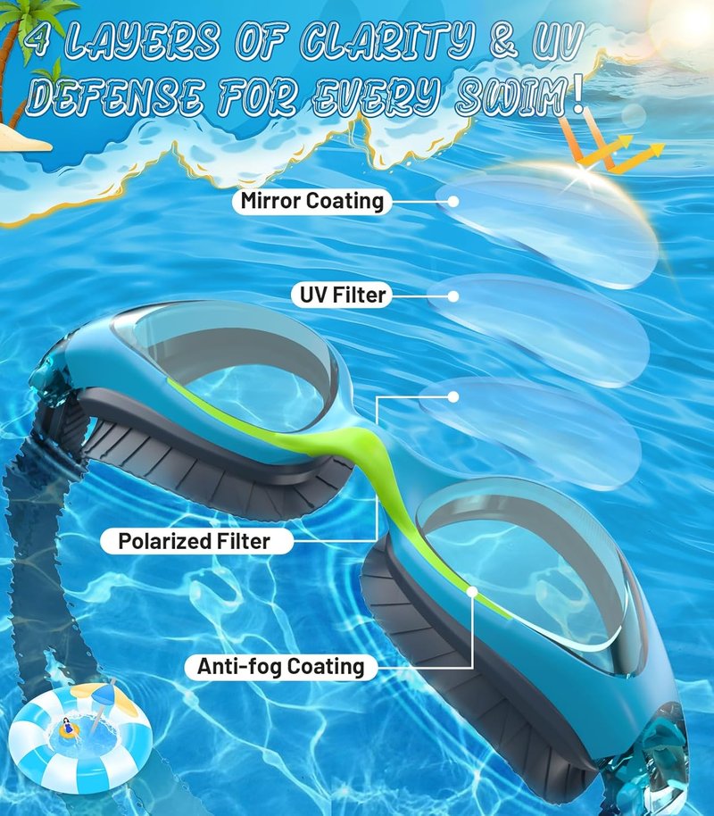 Kids Swim Goggles - Anti-Fog UV Protection & Leakproof Design | Adjustable Strap for Ages 6-14