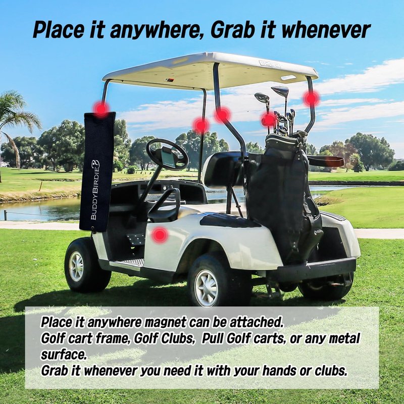 BUDDYBIRDIE Magnet-it Tri-Fold Magnetic Golf Towel | Microfiber Waffle Pattern | Strong Hold for Golf Bags | Perfect Golf Accessories & Gifts for Men | Gray (19.5x15 Black)