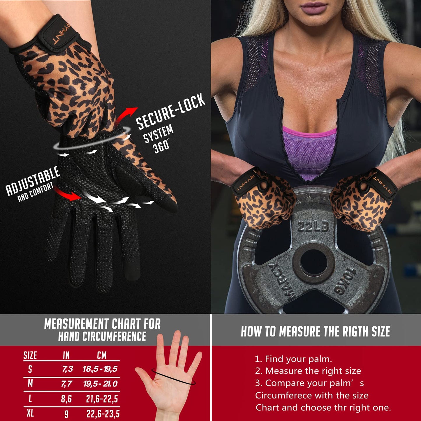 ZEROFIRE Full Finger Workout Gloves for Women Men - Weight Lifting Gloves with Full Cover Palm Protection & Extra Grip for Gym,Weightlifting,Fitness,Exercise,Training.Cycling.Leopard-Small