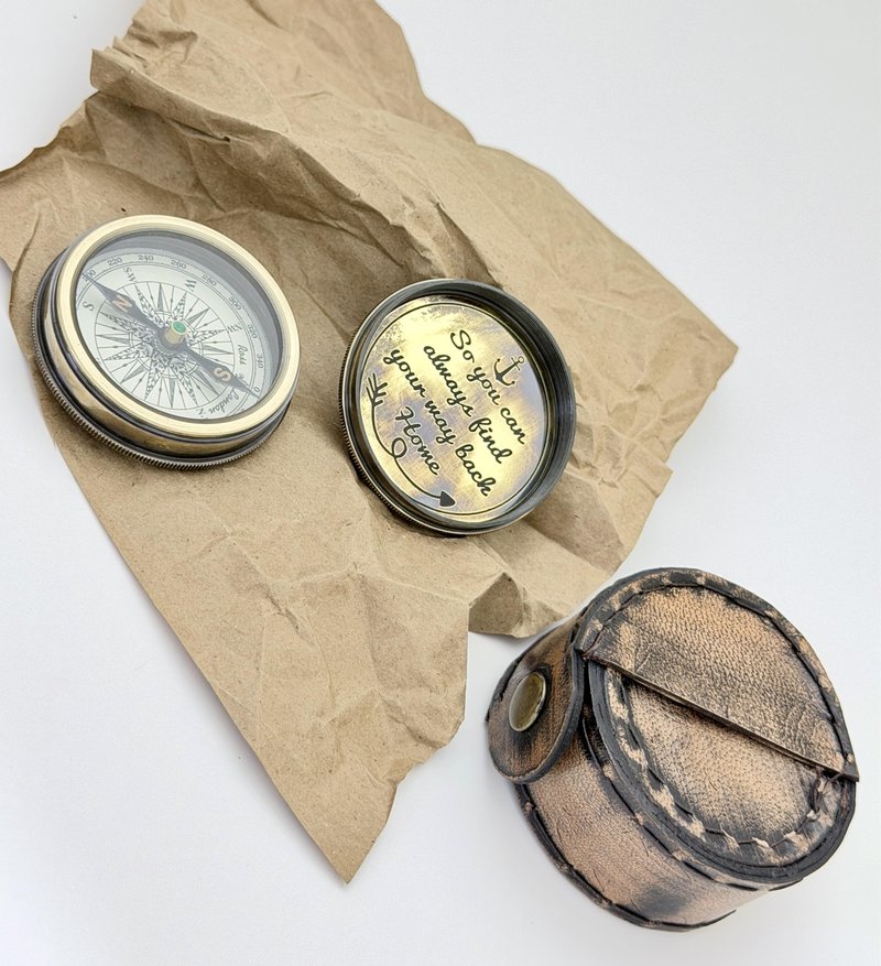So You Can Always Find Your Way Back Home – Luxury Engraved Brass Pocket Compass with Leather Case – Anniversary Happy Gifts Graduation Gift for Men & Boys