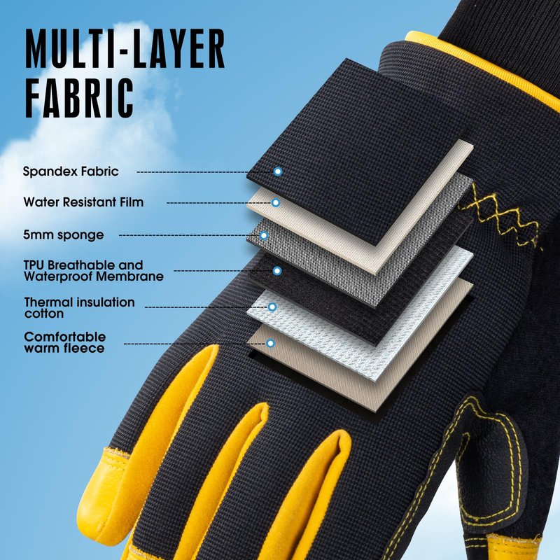 HODUP Insulated Synthetic Leather Winter Work Gloves - 3M Thinsulate, Fleece-Lined, Water-Resistant, Knitted Cuffs