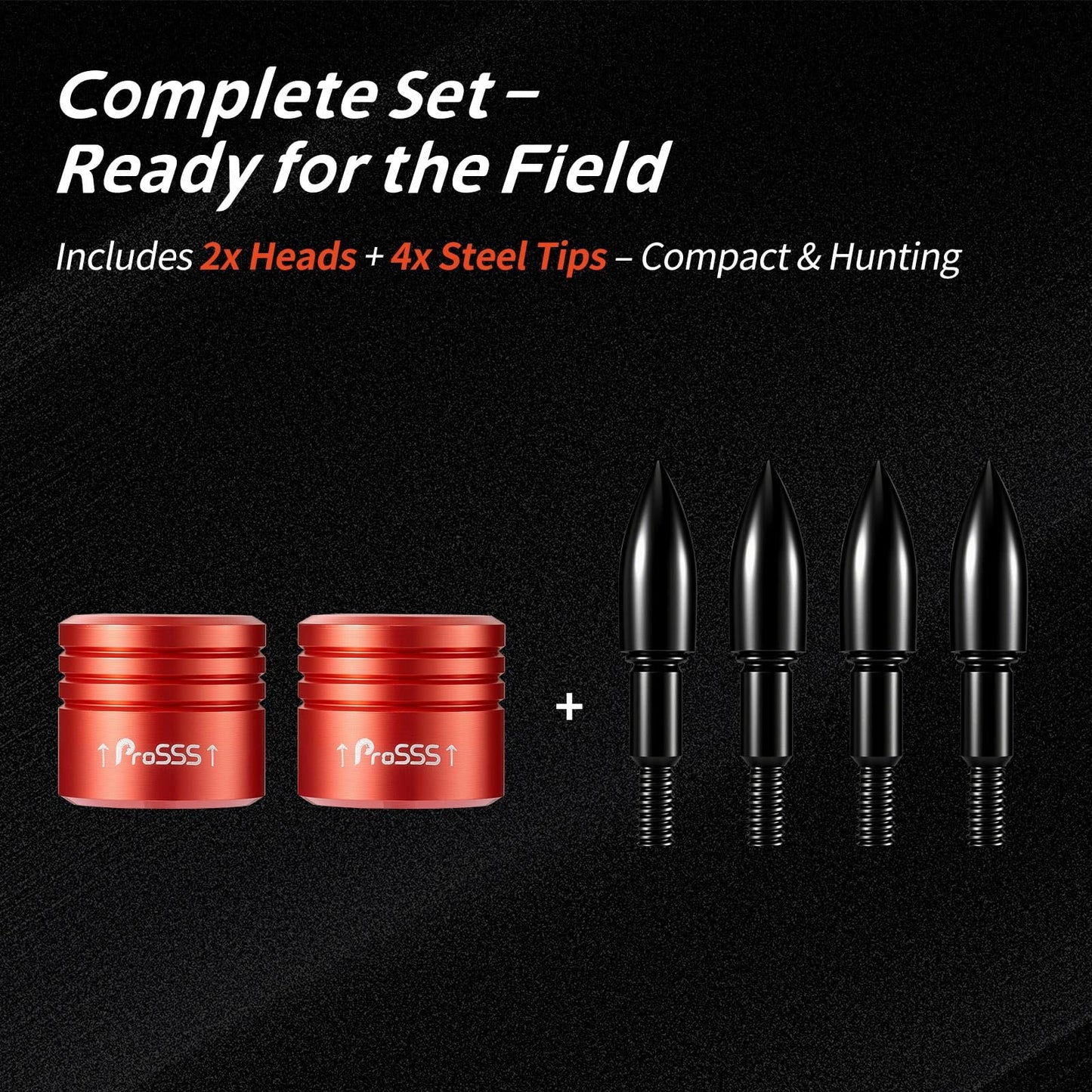 ProSSS Crossbow Bolt Decocking Head Set – 2 Pack Decocking Tips with 4 Steel Replacement Tips, High-Visibility Orange, 8-32 Thread Compatible with Most Crossbow Bolts, Recurve and Compound Bows