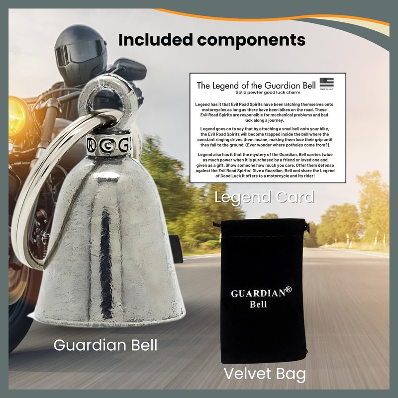 Guardian Bell "Handful Good Luck Bells w/Keyring & Black Velvet Gift Bag | Motorcycle Bell | Good Luck Gift to Friends/Family | Lead-Free Pewter Bike Bell | Made in The USA