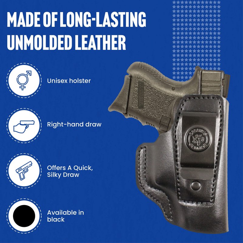 Desantis Insider Gun Holster, Heavy-Duty Spring Steel Clip, Unmolded Leather Holster, Fits Glock 26, 26 GEN 5, 27, 27 GEN 5, Taurus PT111 Millennium G2, Unisex Glock Holster, Right Hand Draw, Black