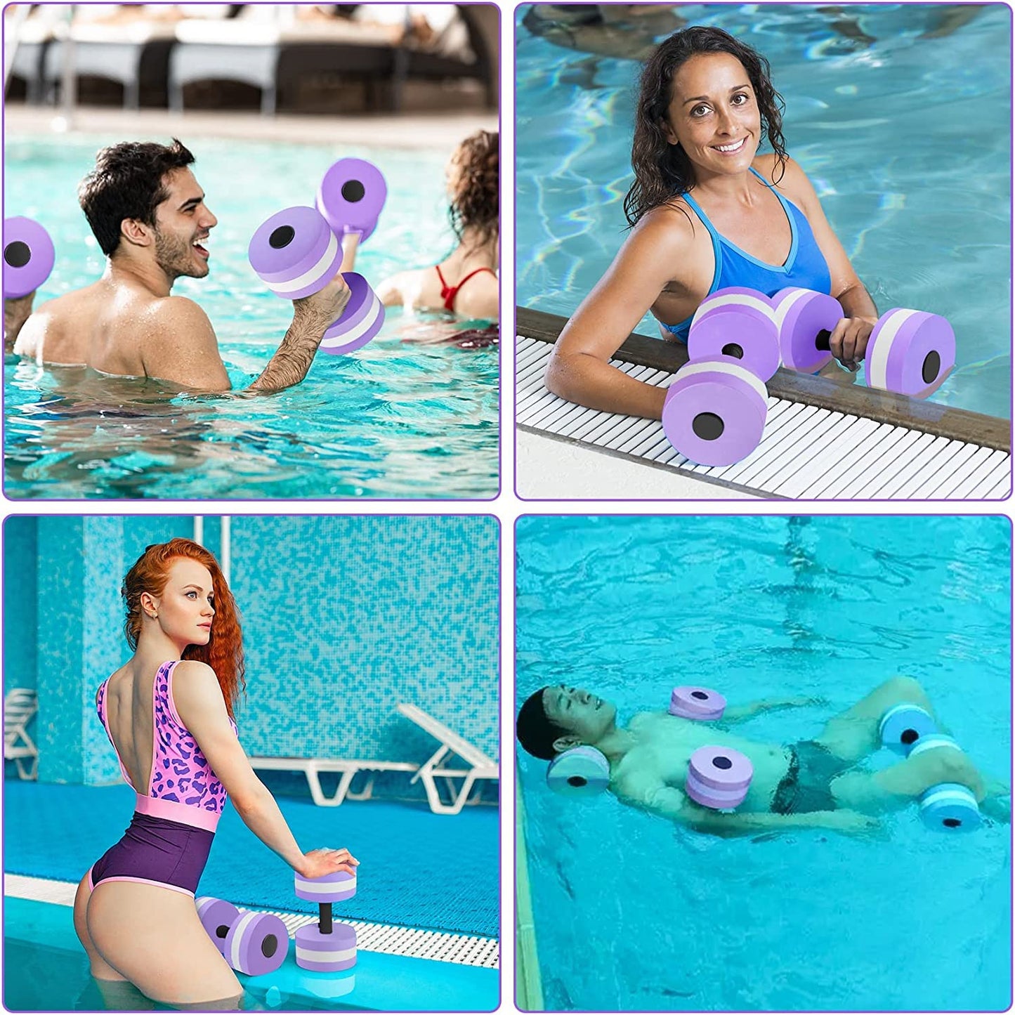 ActionEliters Aquatic Dumbells, 2PCS Water Aerobic Exercise Foam Dumbbell Pool Resistance, Detachable Water Aqua Fitness Barbells Hand Bar Exercises Equipment for Weight Loss, Purple