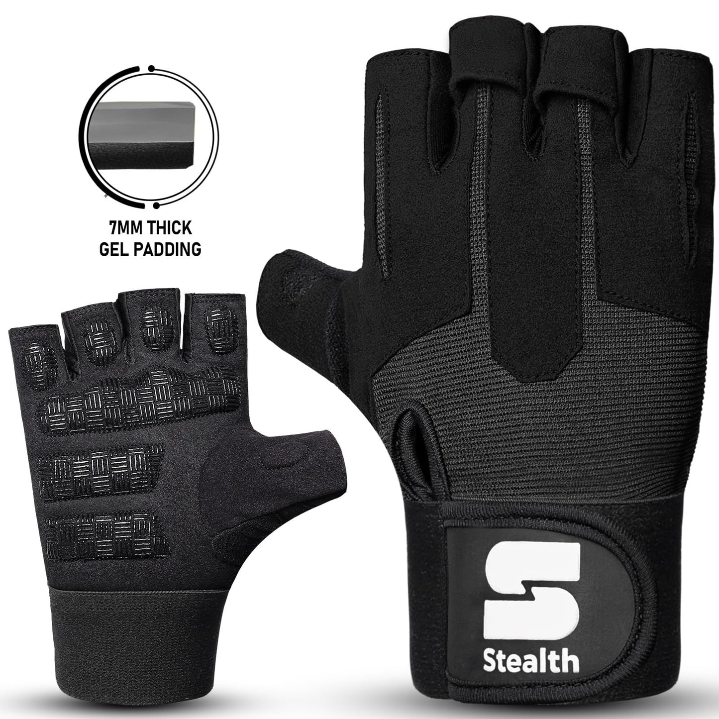 Stealth Sports Weight Lifting Workout Gloves Men Women Non-Slip Gel Padded Grip Full Palm Protection for Pull ups Gym Training Fitness Weightlifting Bodybuilding Exercise Gloves,R7 - Black (M)