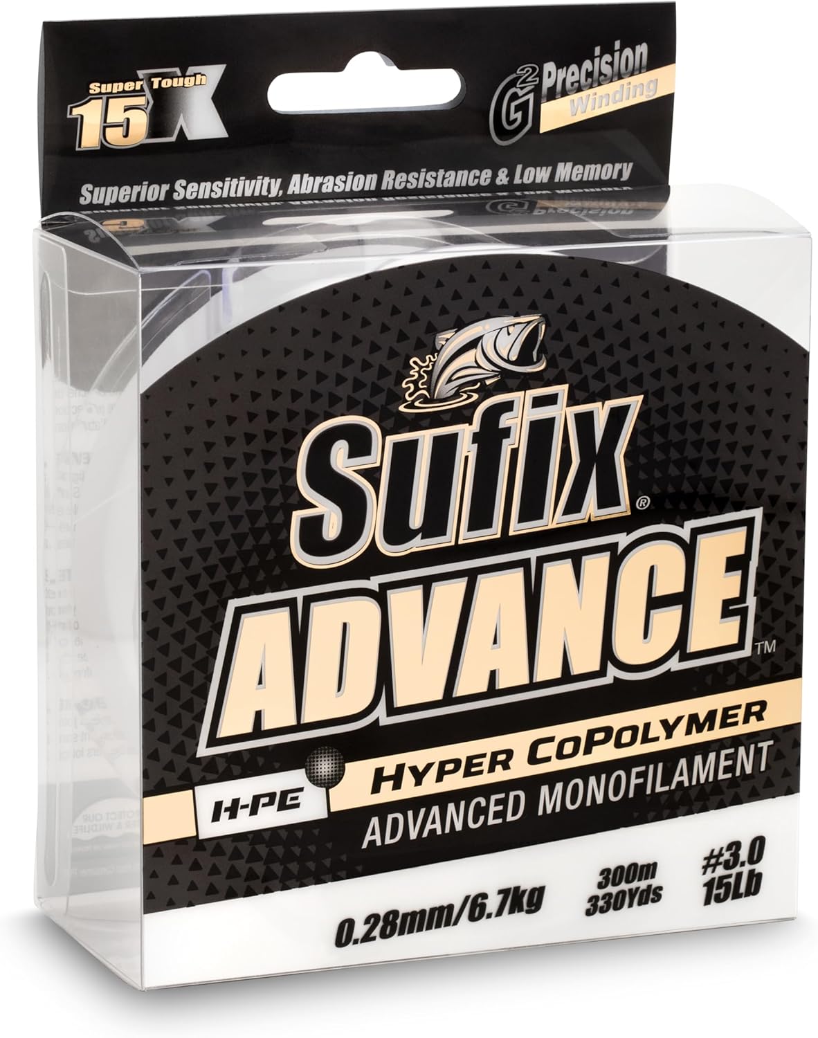 Sufix Advance Monofilament Fishing Line - Durable, High-Strength, 300 Yards, Clear