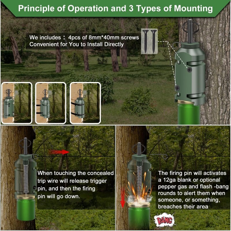 2 Pack Trip Alarm, Perimeter Trip Alarm, 12 Gauge Camping Trip Wire Alarm Device with 4pcs Screws& Extension Chain, Early Warning Security System for Outdoor and Property Safety/ Bear Deterrent