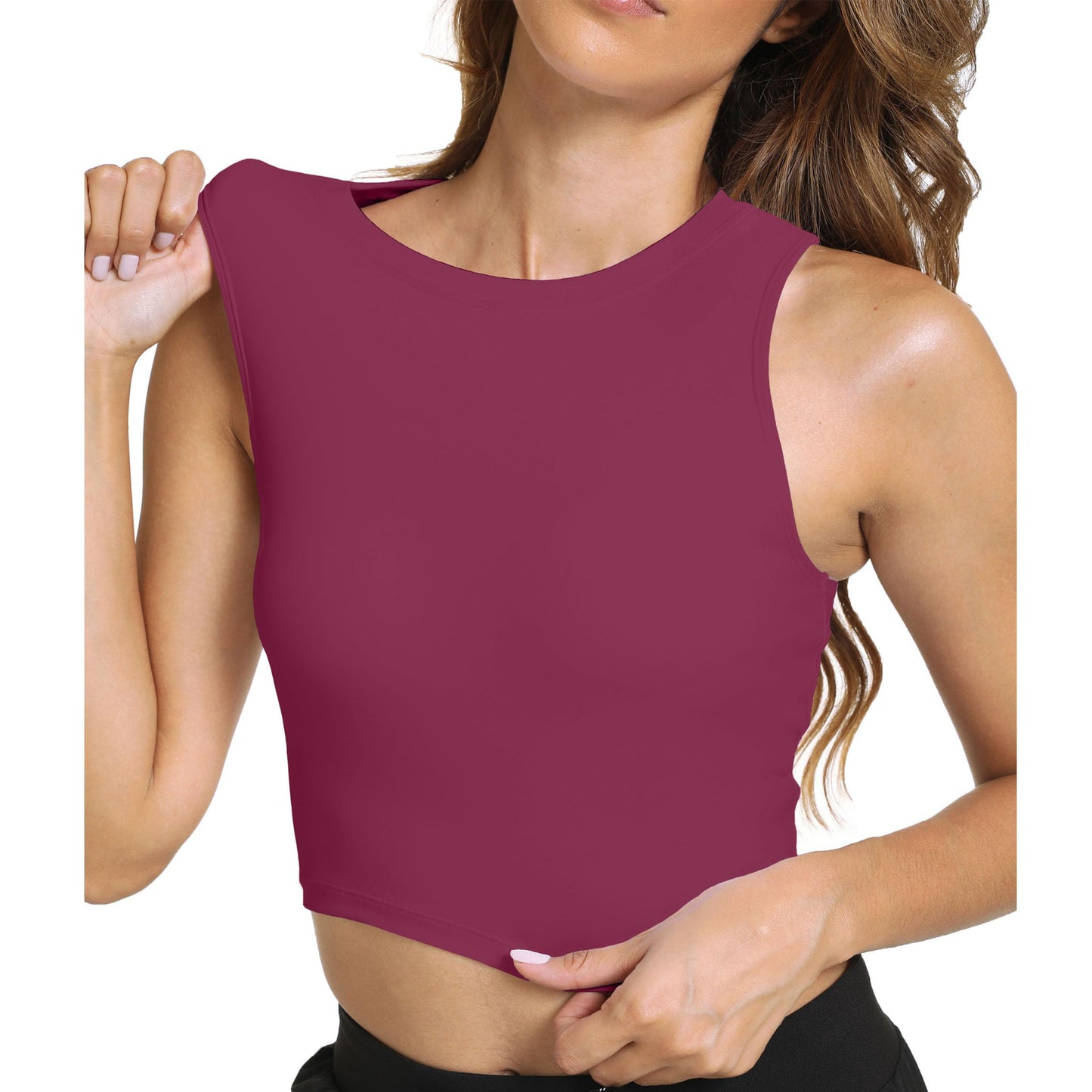 Sports Bras for Women Removable Padded Athletic Yoga Running Crop Tops Sleeveless Gym Workout Tops (Rose Red L)