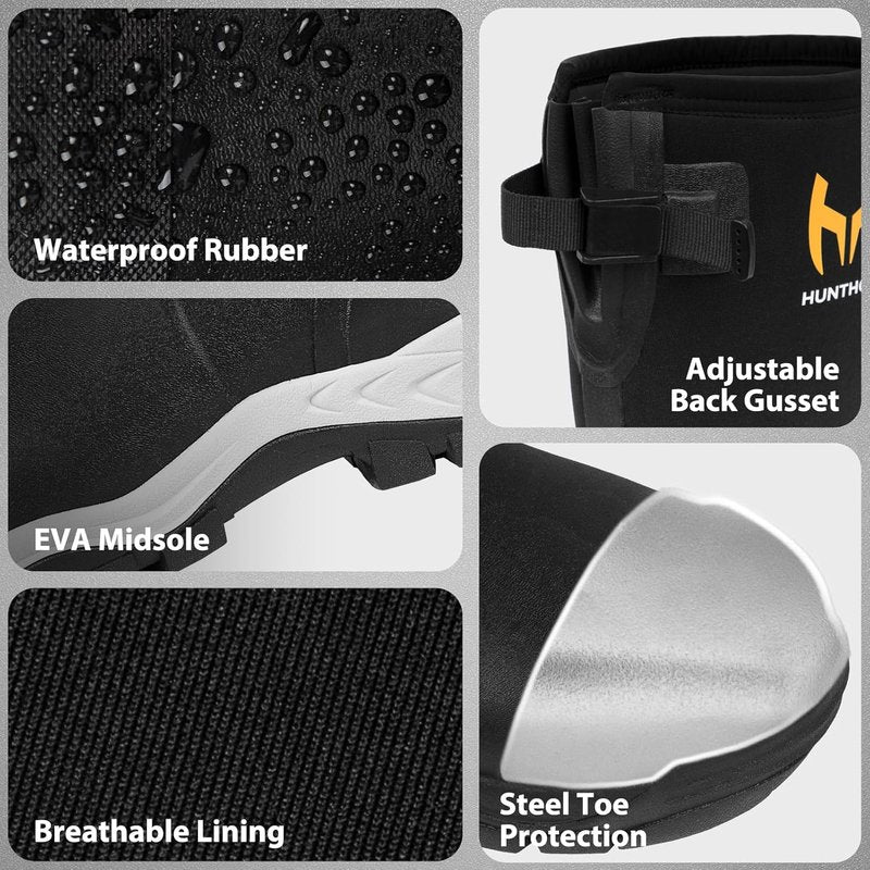 Men's Rubber Work Boots - Steel Toe, Puncture-Proof 1100N, Waterproof Neoprene | Sizes 7-14