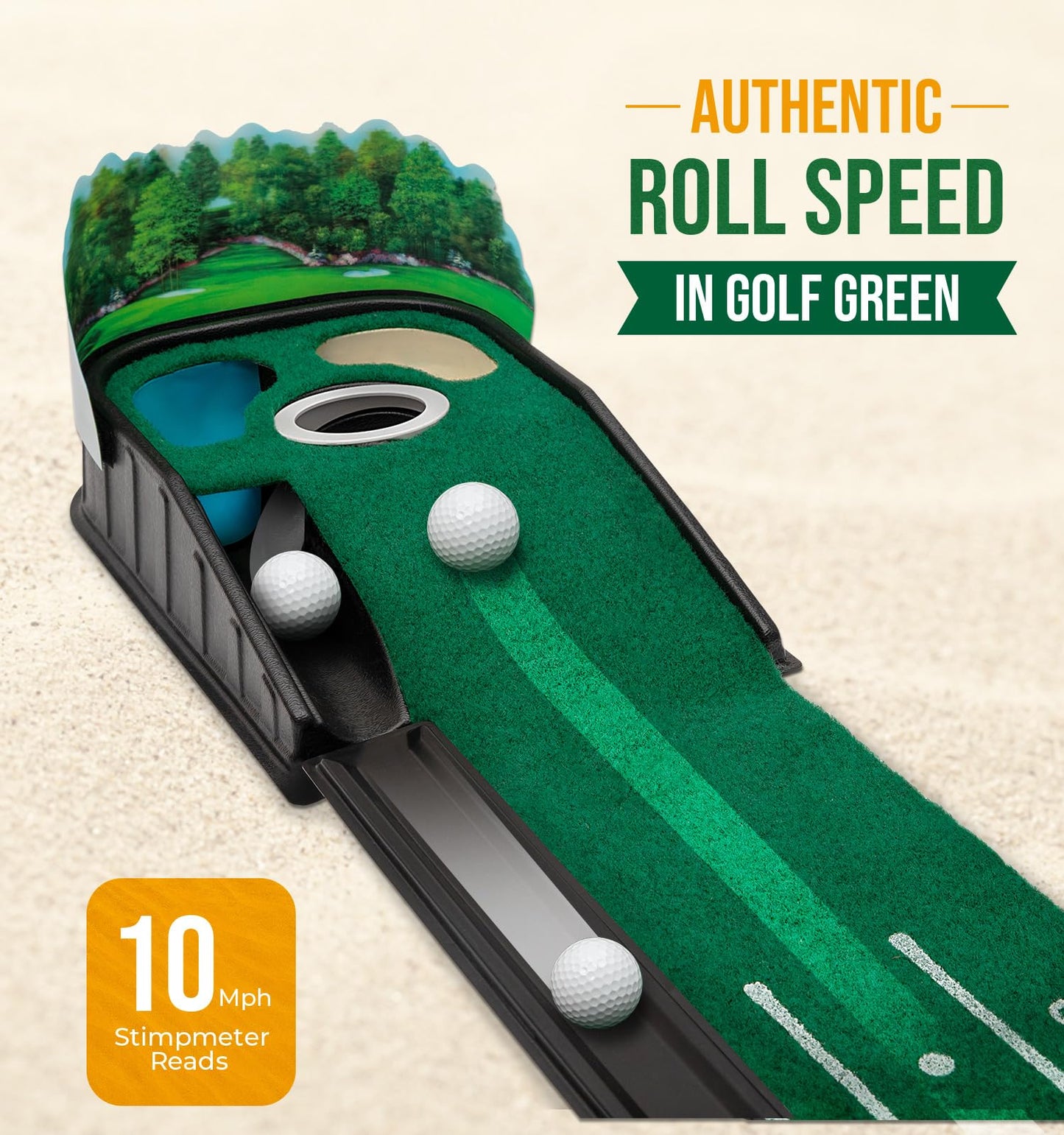 Putting Green Indoor - Golf Putting Mat boasts Genuine Green Speed and a Wrinkle-Free Surface. 8ft Practice Putting Mat with lenticular 3D Backplate, Alignment Guides and Ball Return