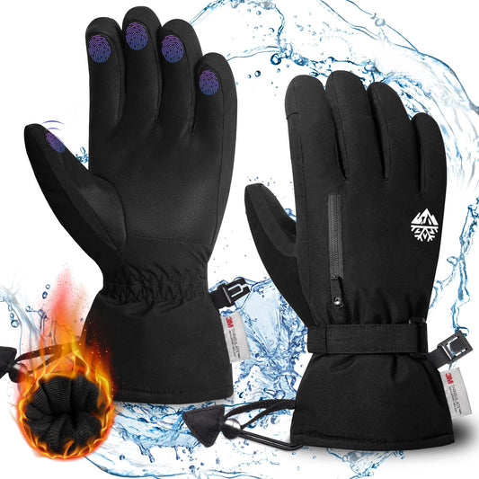 Ski Gloves Waterproof for Men Women, Warm Winter Touchscreen Gloves Made with 3M Thinsulate Insulated, Anti-Slip PU Palm Snow Gloves with Zipper Pocket for Snowboard Snowmobile and More Snowsports