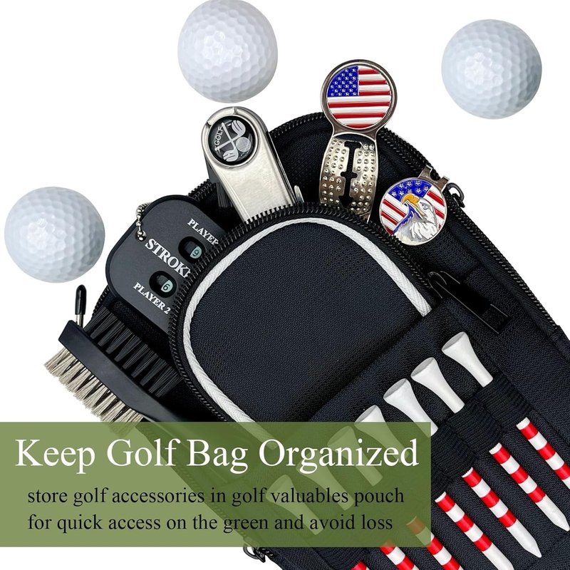 HGNUTAY Golf Valuables Pouch, Golf Ball Bag, Golfer Portable Organizer, Large Golf Accessories Pouch for Gadgets, Like Balls, Tees, Market - Golf Gift for Men and Women (White/Red Edge) (White Edge)