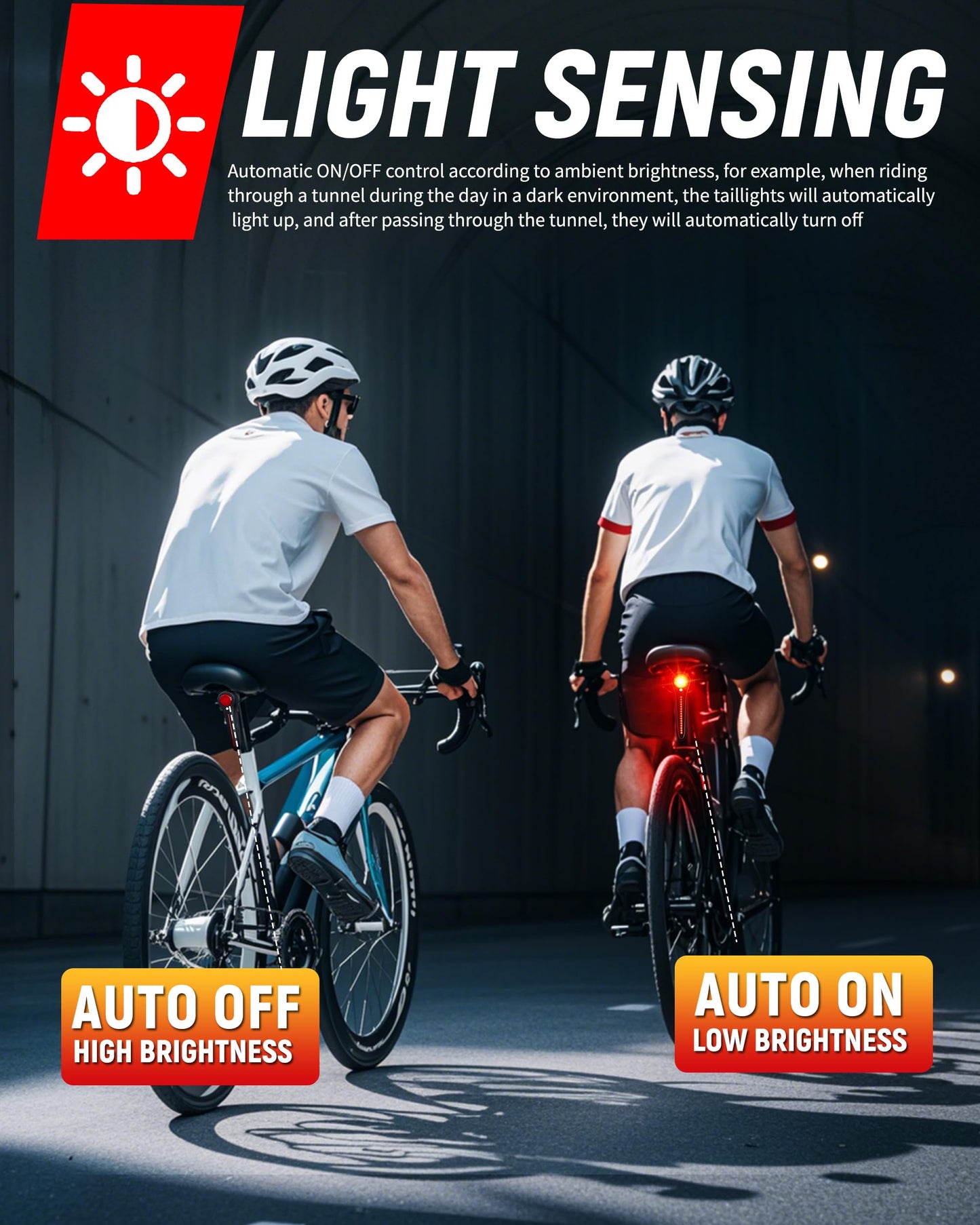 DARKBEAM Bike Tail Light Smart - with Brake/Light Sensor, USB-C Rechargeable, IP64 Waterproof, 5 Light Modes Bicycle Taillight for Night Riding, Super Bright Rear Bike Light for Road Mountain, Cycling