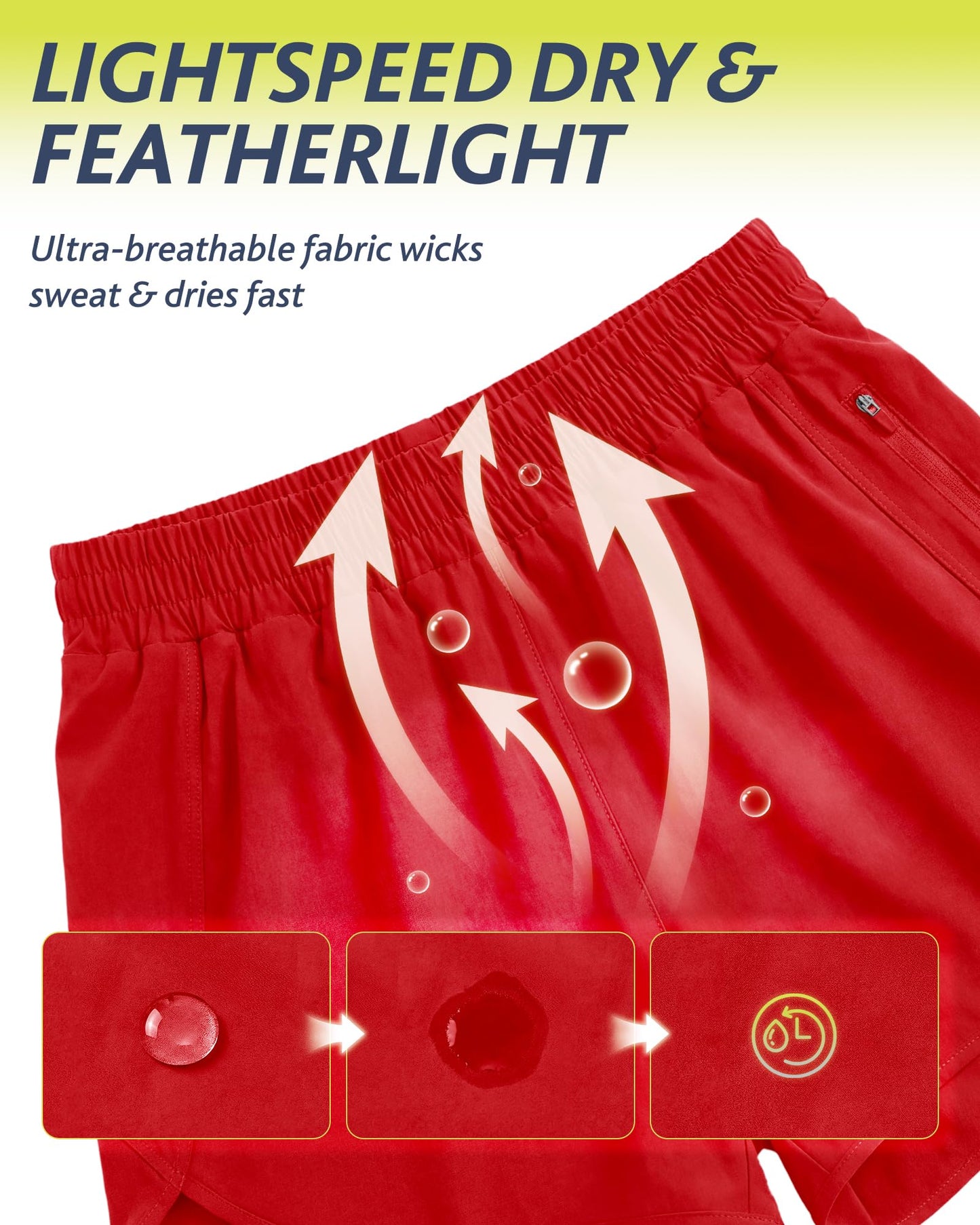 Red Running Shorts for Women - 3" Athletic High Waist Quick Dry with Liner Zipper Pockets for Workout Gym Medium