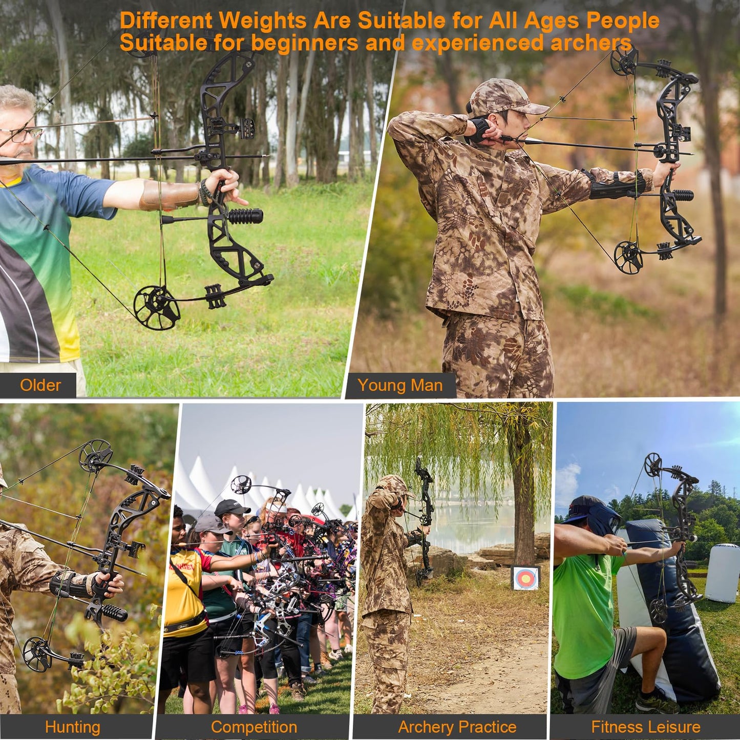 TOPARCHERY Compound Bow and Arrow for Adult Youth and Beginner- Right Hand Archery Compound Bows,Adjustable 30-70LB Draw Weight, 23.5-30.5IN Draw Length, Archery Hunting Bow Set (Black)