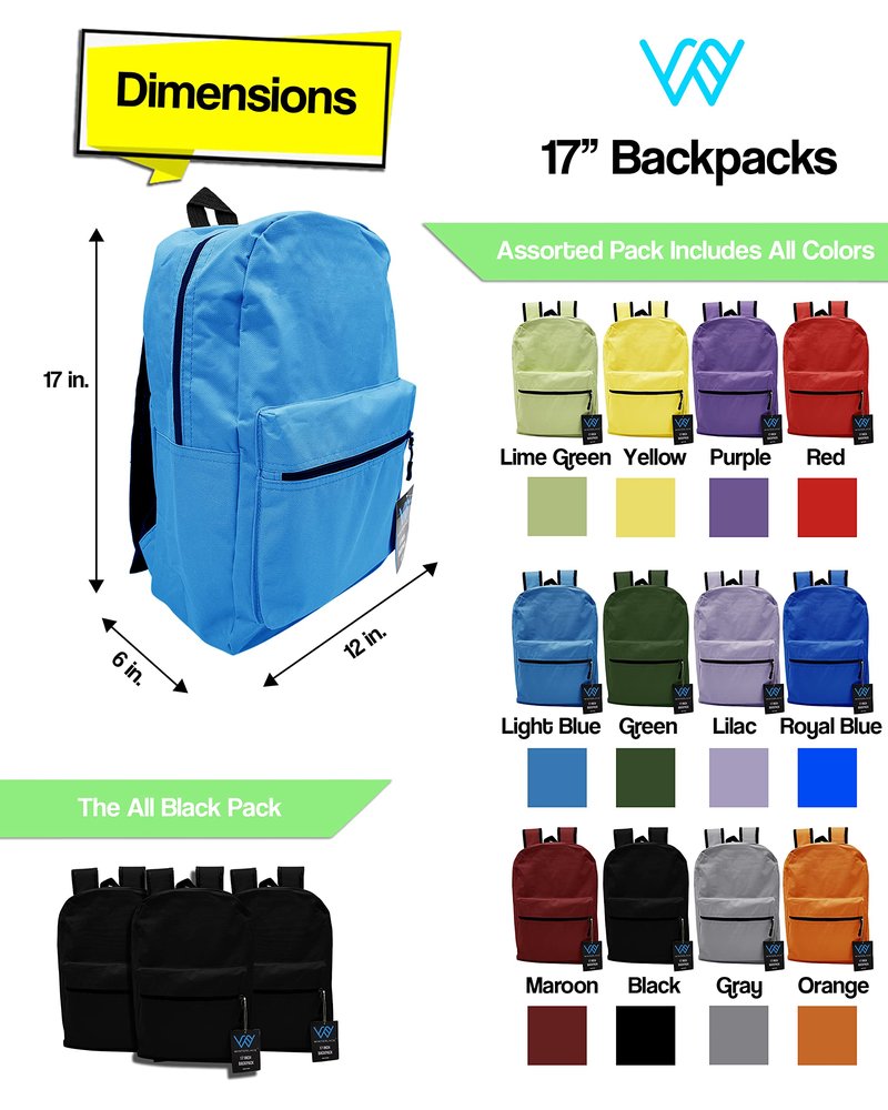 Winterlace 12 Pack Backpack, Bulk 17 inch Lightweight Outdoor Travel Gym Corporate Events Bag (Black)