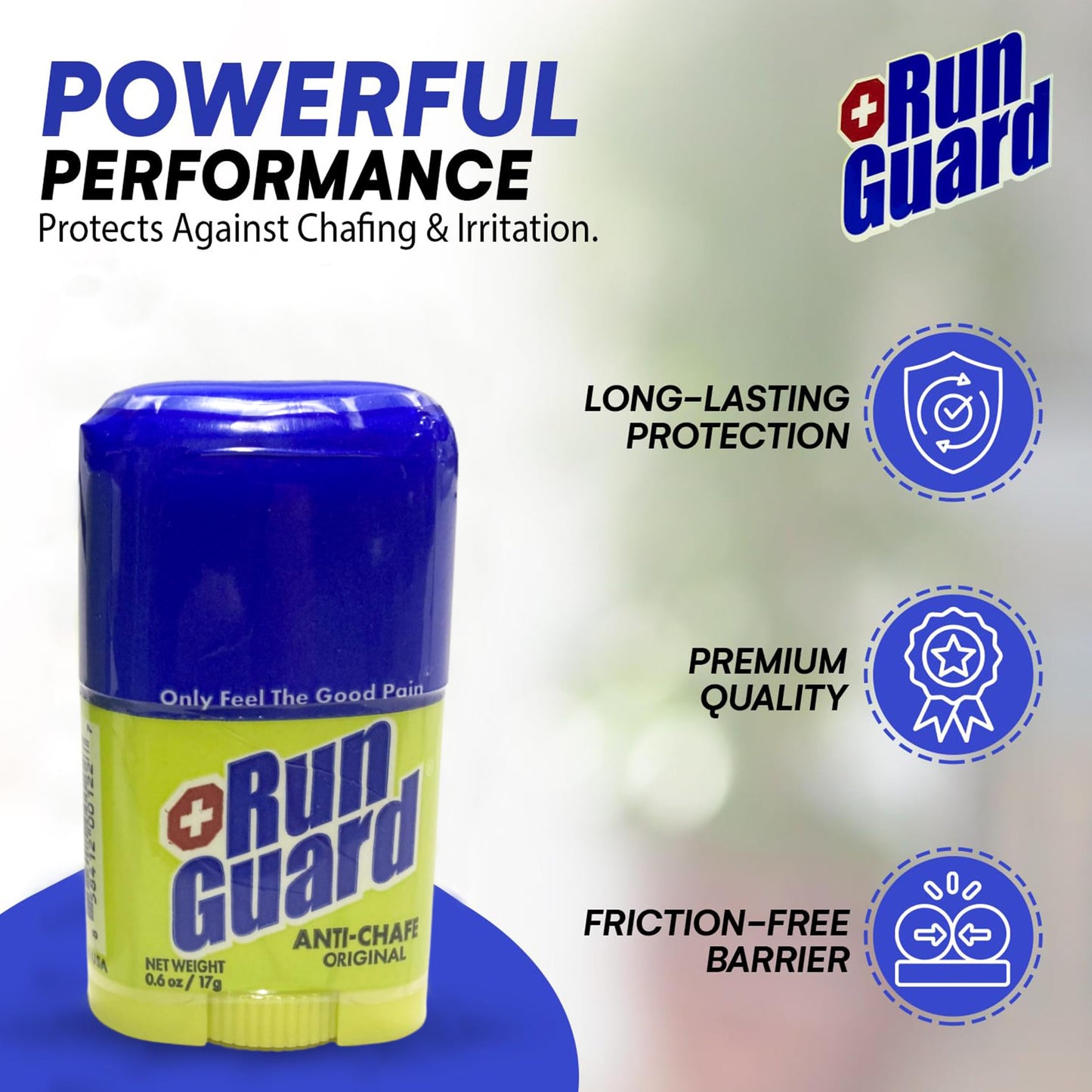 Run Guard Original Anti-Chafing Balm - Highly Effective USA Made Chafe Stick for Runners & Athletes - Sweat & Water-Resistant Formula - Sports Running Anti Chafe Soothing Balm Stick 0.6oz - Pack of 4
