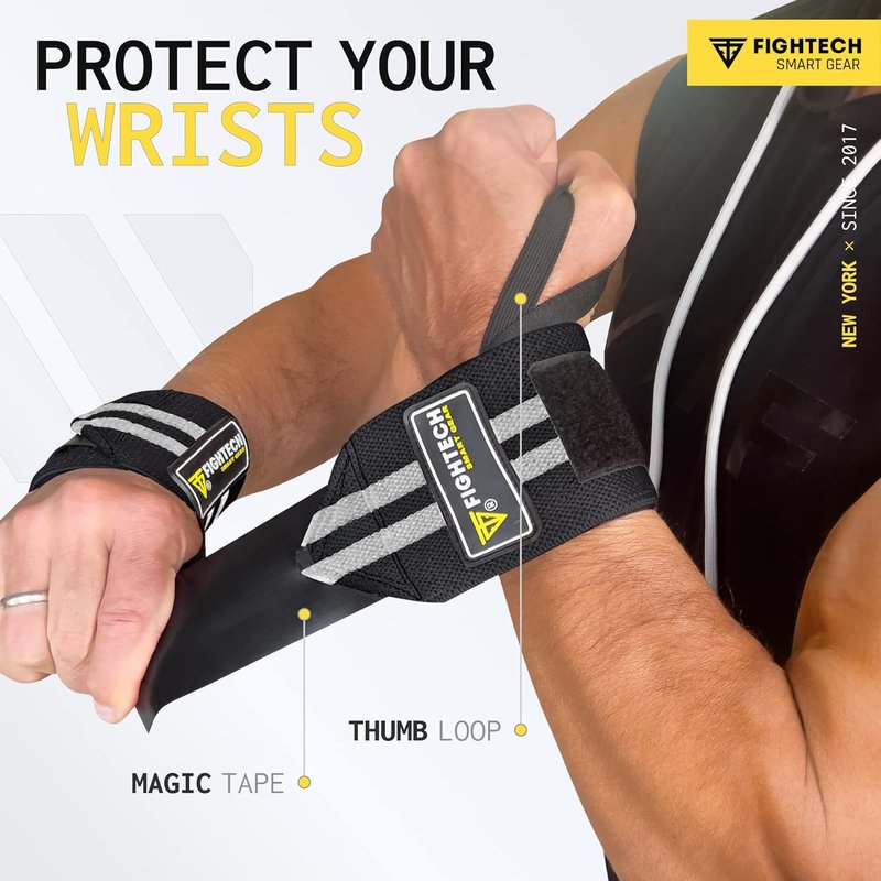 FIGHTECH Wrist Wraps for Weightlifting - 18-Inch Professional Grade for Powerlifting & Strength Training | Black