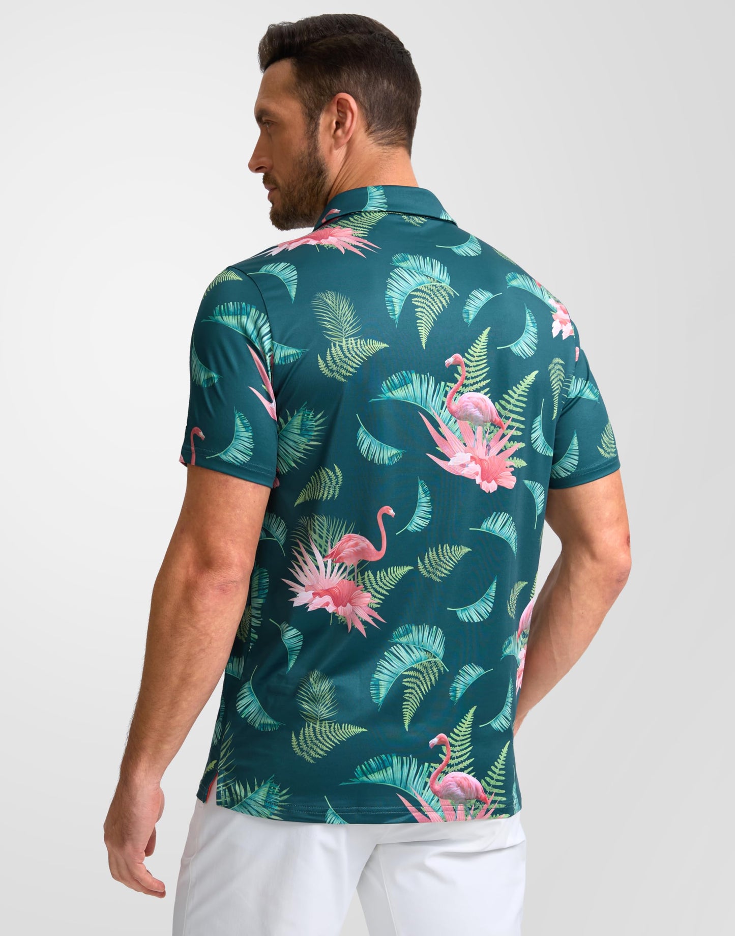 Obla Mens Golf Polo Shirts Short Sleeve Dry Fit Performance Moisture Wicking Casual Print Collared Golf Shirts for Men(Green Flamingo_4XL)