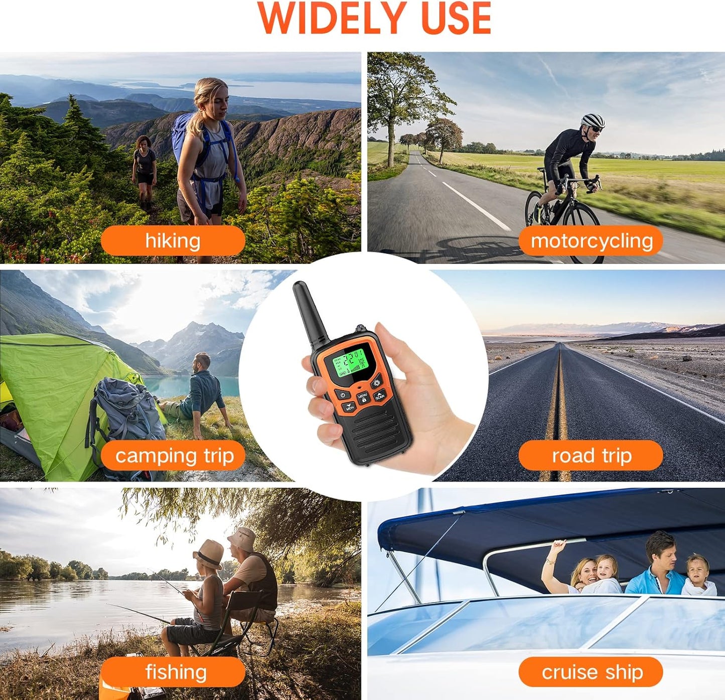 MOICO Walkie Talkies - Long Range 22 FRS Channels for Adults | Family Hiking & Camping (Orange, 2 Pack)