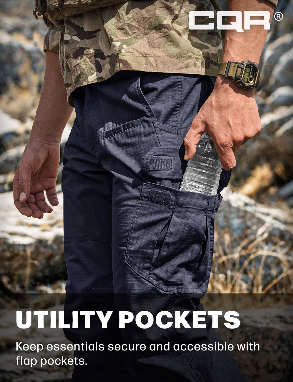 CQR Men's Tactical Pants, Water Resistant Ripstop Cargo Pants, Lightweight EDC Work Hiking Pants, Outdoor Apparel, Raider Police Navy, 34W x 32L