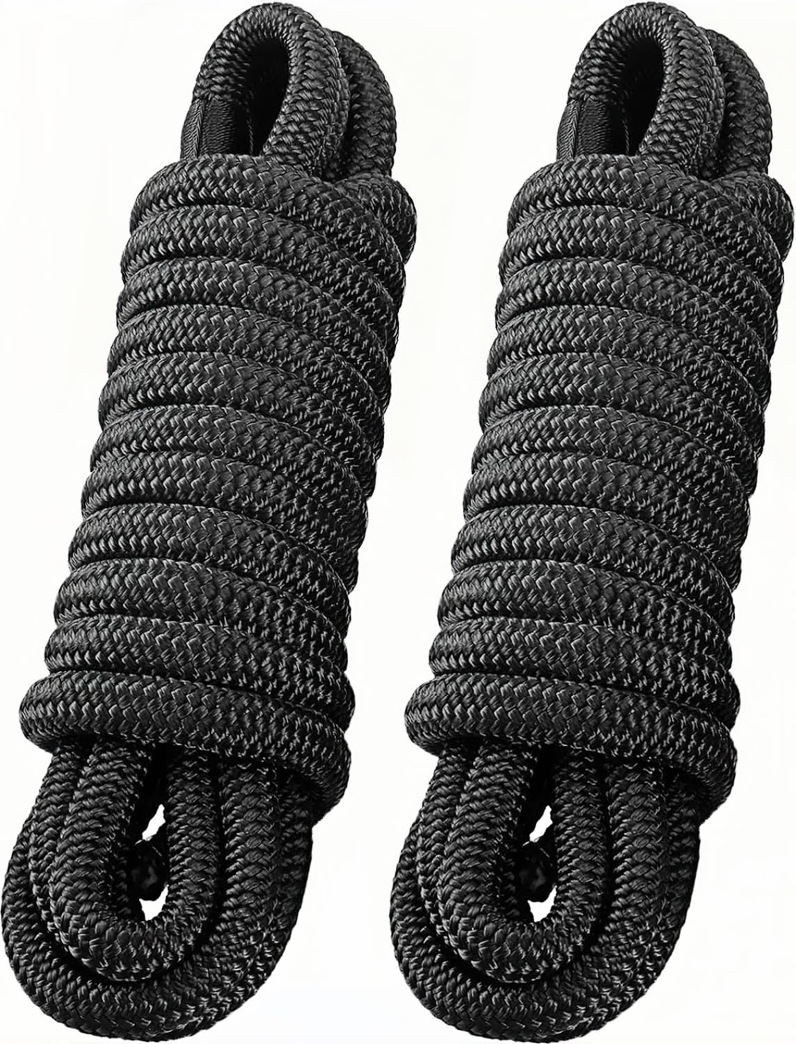 PACTHSD 2 Pack 3/4" x 25' Dock Lines - Marine Grade Nylon Boat Rope with 15" Loop for Docking and Mooring - Double Braided Boat Lines, High Strength, Easy Handling, Fray Resistant - Black