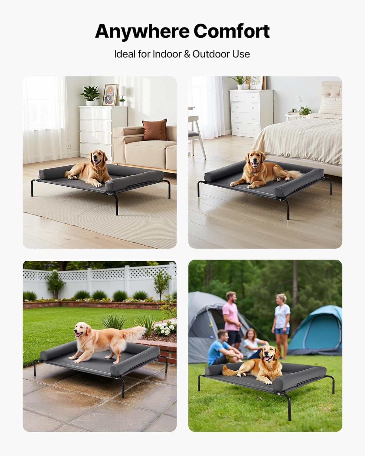 Elevated Dog Bed for Large Dogs - Portable Raised Cot with Washable Pillow | XL Gray, Steel Frame & Breathable Mesh