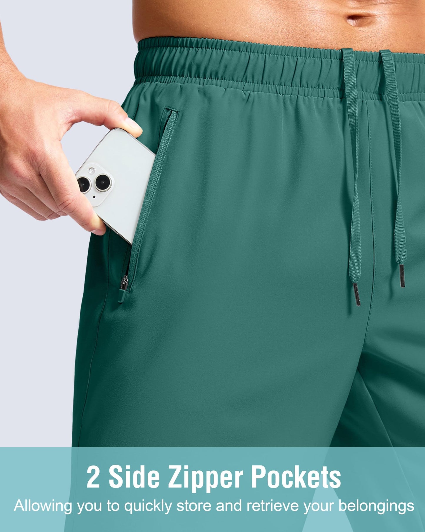 G Gradual Men's Athletic Running Shorts with Zipper Pockets Quick Dry 7"/ 5"/ 9" Workout Gym Shorts for Basketball Hiking(Rainforest Green,5S)