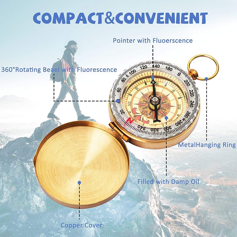 Bahfir Camping Survival Compass for Hiking, Kids, Camping Hunting, Outdoor Military Navigation Tool (2 Pack)