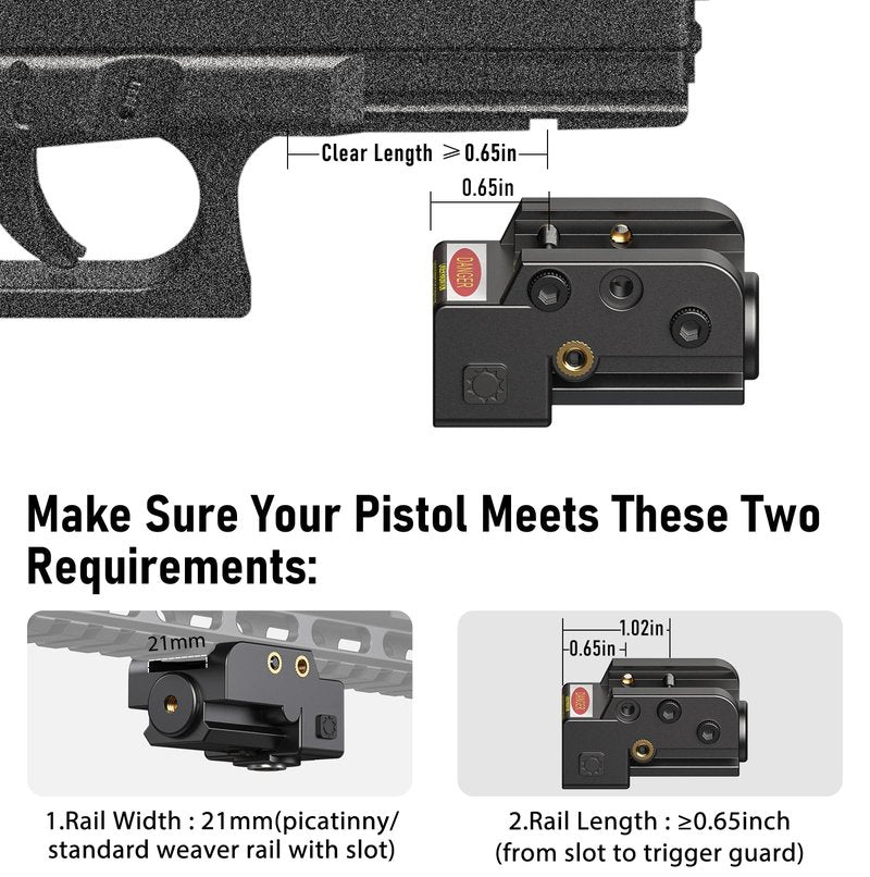 EZshoot Compact Low Profile Gun Laser, Magnetic Charging Red Laser Sight for Pistol Compatible with 20MM Rail and Ambidextrous ON/Off Switch