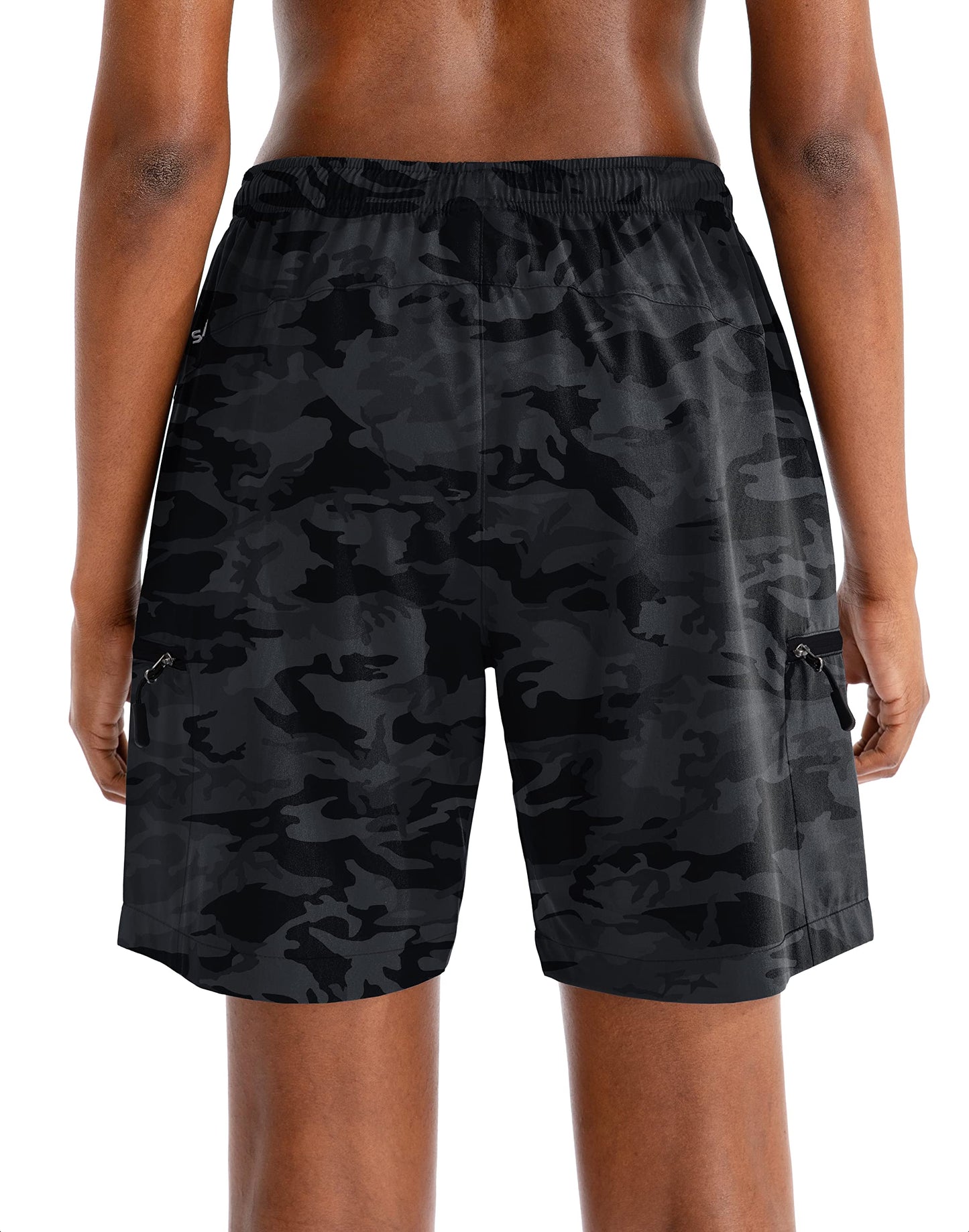SANTINY Women's 5''/ 7''/9'' Hiking Cargo Shorts Quick Dry Lightweight Summer Shorts for Women Athletic Golf Zipper Pockets(Grey Camo_S)