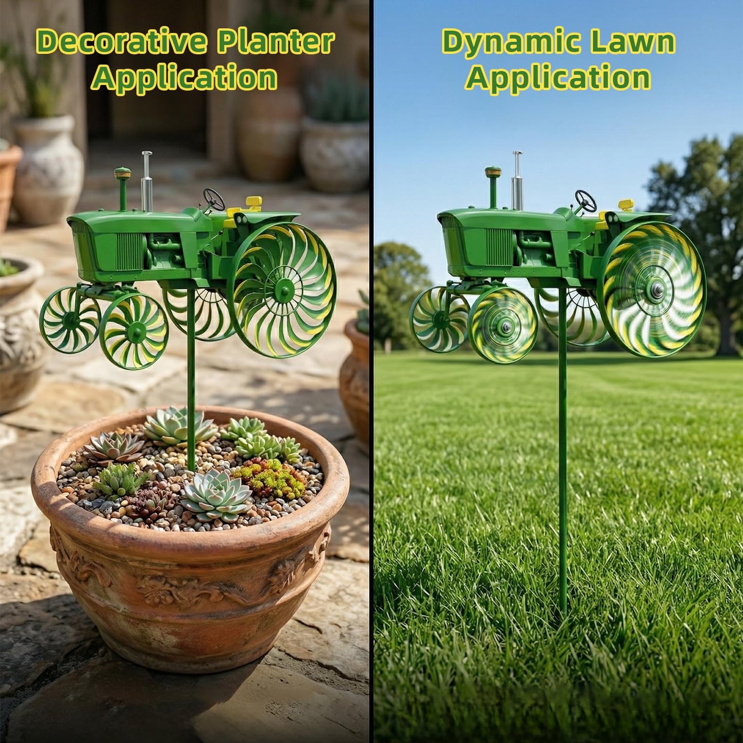 Green Tractor Windmill for Yard and Garden, Metal Wind Spinners Outdoor with Stake, Kinetic Garden Decor, Durable Rustic Farmhouse Yard Decoration (1PC)