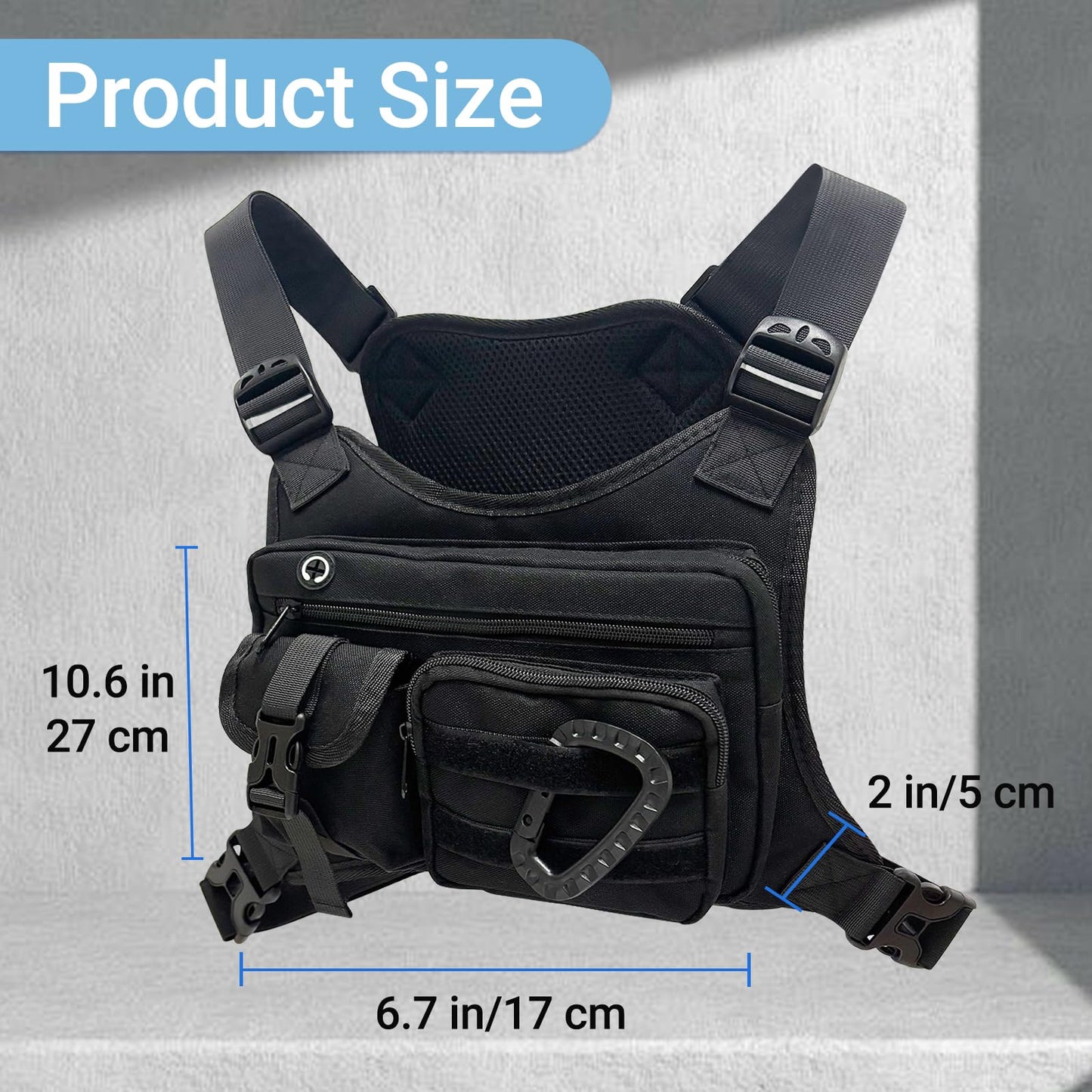 Outdoor Chest Bag for Men & Women Tactical Inspired Sports Utility Chest Pack For Running Cycling Sports EDC Holder Bag - Black