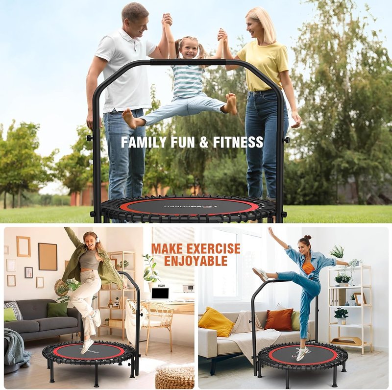 Fitness Bungee Rebounder Trampoline - 40" Foldable with Resistance Ropes & Adjustable Handlebar | 450LBS Capacity for Indoor/Outdoor Use