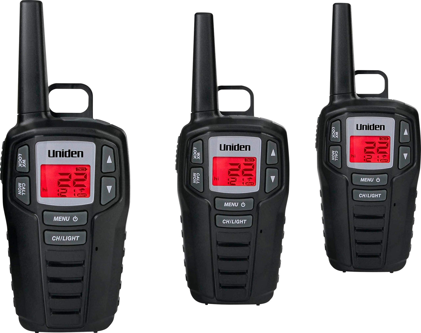 Uniden SX307-3C FRS 3-Pack, Up to 30-Mile Range, Walkie Talkies, 22-Channel FRS 2-Way Radios - Black
