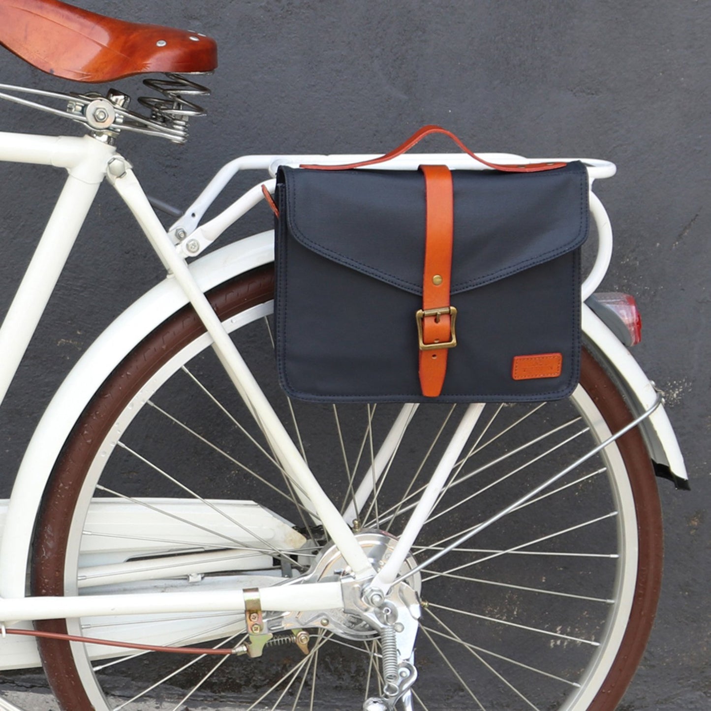 TOURBON Bike Handlebar Bag Bicycle Panniers Tablet Holder Case with Shoulder Strap - Canvas and Leather