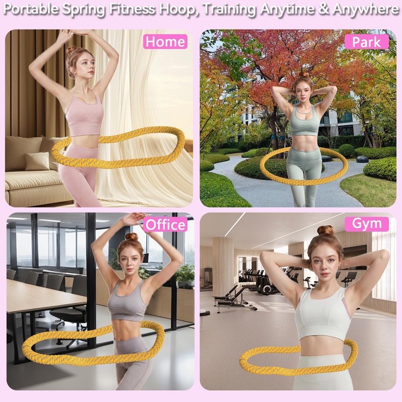 Lerpio 3.4/4.1/5 LBS Soft Spring Weighted Hoop for Adults, Quiet & Pinch-Proof Design, Portable Fitness Infinity Hoop with Body Tape Measure, Exercise Hoop for Core Workout (Purple, 3.4LBS)