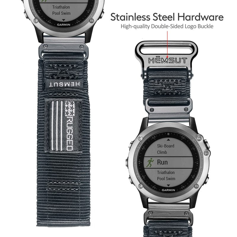Nylon Sports Watch Band, 26mm Military Strap Compatible with Garmin Instinct 3 50mm/Fenix 8 51mm/Fenix 7X/7X Pro/6X/6X Pro/5X/5X Plus, Tactix 7 Pro/ Delta, Quatix 6X/5X, Descent MK1/MK2, Instinct 2X, Foretrex 601/701, Enduro / 2/ 3, D2