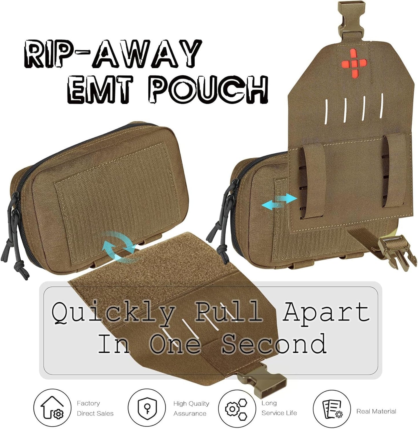 Lonloke Ifak Pouch-Rapid Deployment Tactical MOLLE Trauma Kit Pouches, Quick Release Tear-Off Medical First Aid Kit Organiser with Red Immediate Identify for Emergency Surviva. (CB+Glow Sticks)