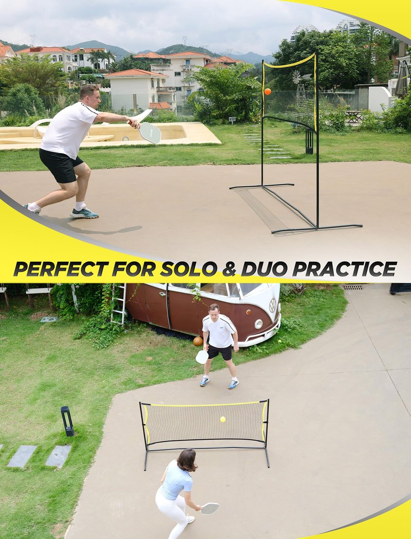 MerryMove Pickleball Net with Practice Rebounder: 6ft Wide Pickleball Trainer - Practice Rebounder for Solo and Dink Pickle Ball Training (Black-Yellow)