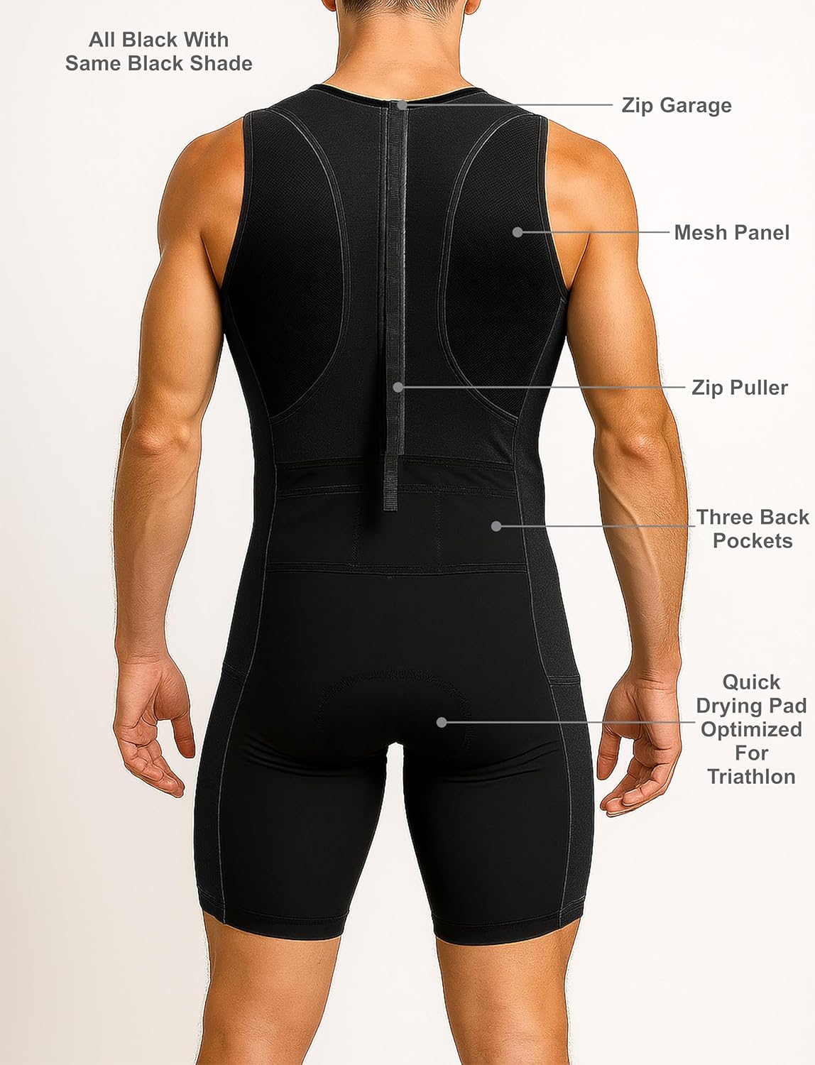 Men’s Triathlon Suit - Padded Sleeveless Trisuit with Rear Zipper for Running, Swimming & Cycling | Comfortable Fit
