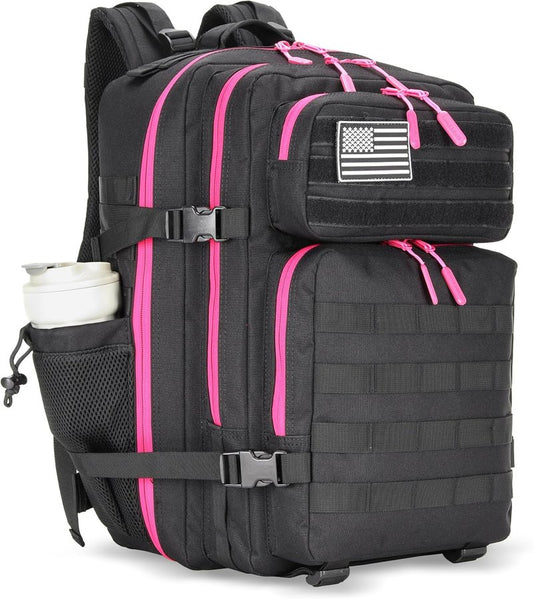 Tactical Assault Backpack - 45L Molle Waterproof Rucksack for 3-Day Adventures | Black Rose